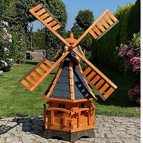 DARLUX handgefertigte Garten-Windmühle aus Holz und Bitumschindeldach, in verschiedenen Größen L - XXL (Braun - Blau XXL) von DARLUX