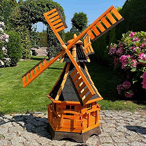 DARLUX handgefertigte Garten-Windmühle aus Holz und Bitumschindeldach, in verschiedenen Größen L - XXL (Braun - Schwarz XXL) von DARLUX