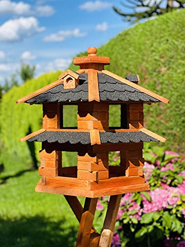 DARLUX Vogelvilla wetterfest von L bis XXL Futterhaus Vogelhaus mit oder ohne Ständer in Braun mit Rot, Grün oder Blau für Garten und Balkon (Größe XL ohne Ständer, Schwarz - Braun) von DARLUX