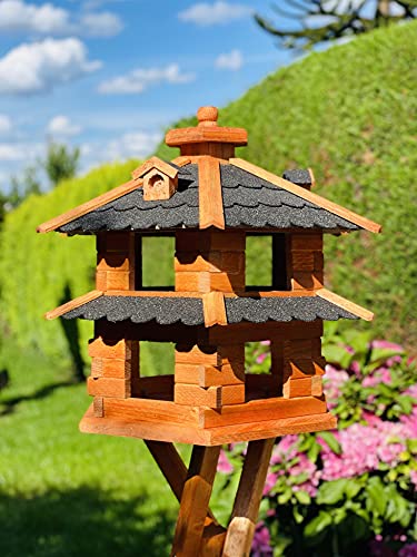 DARLUX Vogelvilla wetterfest von L bis XL Futterhaus Vogelhaus mit oder ohne Ständer in Braun mit Rot, Grün oder Blau für Garten und Balkon (Größe XL ohne Ständer, Schwarz - Braun) von DARLUX