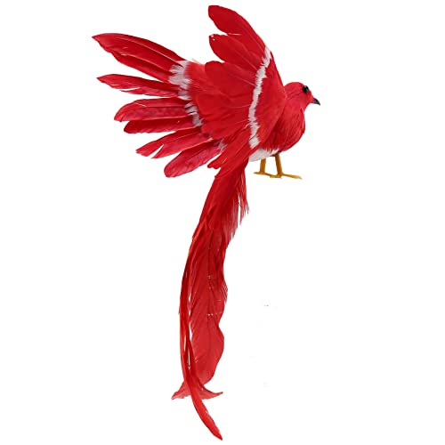 Darmlly KüNstliche Vogelfedern Kunststoff Figur Landschaft Ornament Garten Dekor Weihnachten DIY Halloween - 3 (Roter Schwanz), 28 x 5 x 3 cm von Darmlly