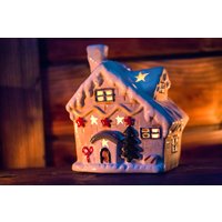 Keramik Weihnachts-Haus Teelichthalter von DaroDeko