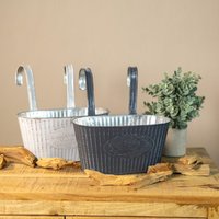 Metall Hängetopf 2 Henkel - 25 X 13cm Weiß Und Grau Blumentopf Hängend Balkon von DaroDeko