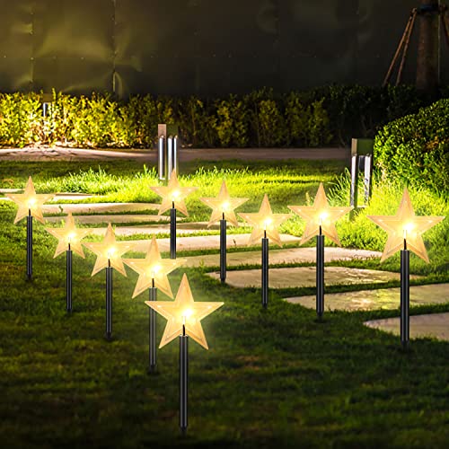 Daromigo 10 Stück LED Garten Leuchtstäbe Stern, Weihnachtslichter Außen mit Batterie und Timer, IP65 Sterne Weihnachtsbeleuchtung, für Gartenstecker Balkon Weihnachts Deko Außen von Daromigo