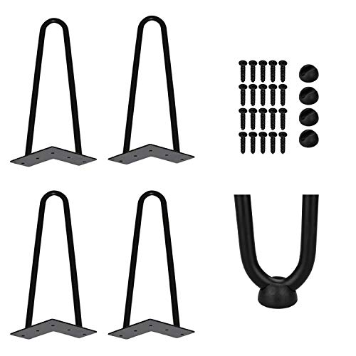 Daromigo 4er Set Haarnadel Tischbein Hairpin Legs, DIY Tischbeine mit Bodenschoner und Schrauben, Schwarz Haarnadelbeine aus Stahl 20cm 2-Stange Möbelfüße für Stühle,Sofa von Daromigo