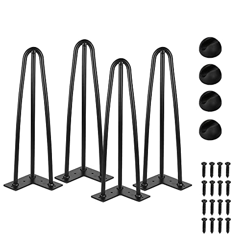 Daromigo 4er Set Haarnadel Tischbein Hairpin Legs, DIY Tischbeine mit Bodenschoner und Schrauben, Schwarz Haarnadelbeine aus Stahl 35cm 2-Stange Möbelfüße für Stühle, Schrank von Daromigo