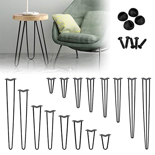 Daromigo 4er Set Haarnadel Tischbein Hairpin Legs, DIY Tischbeine mit Bodenschoner und Schrauben, Schwarz Tischgestell aus Stahl 61cm 3-Stange Möbelfüße für Stühle, Schrank von Daromigo