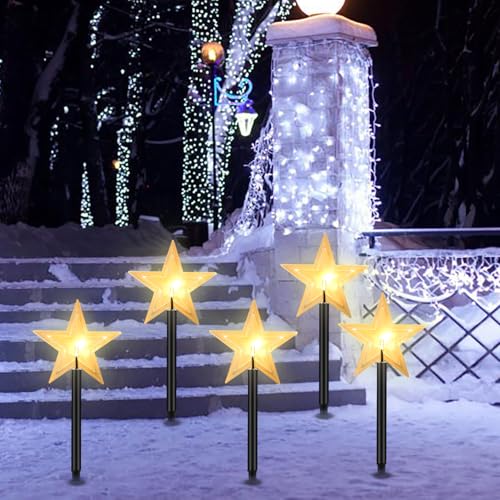 Daromigo 5 Stück LED Garten Leuchtstäbe Stern, Weihnachtslichter Außen mit Batterie und Timer, IP65 Sterne Weihnachtsbeleuchtung, für Gartenstecker Balkon Weihnachts Deko Außen von Daromigo