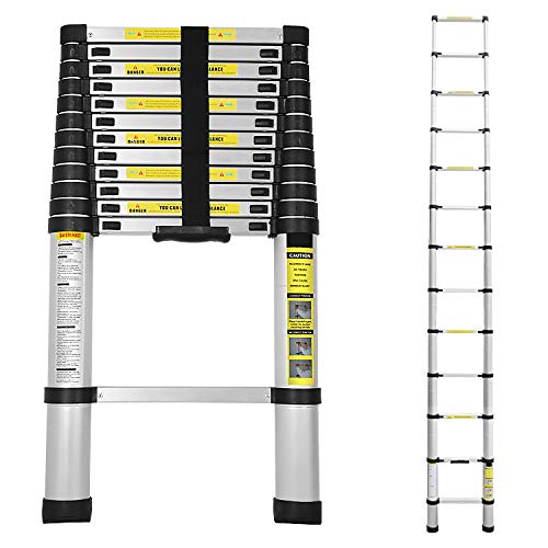 Daromigo Aluminium Teleskopleiter, 3.8 m Teleskop Klappleiter, Rutschfester Ausziehleiter Mehrzweckleiter Alu-Klappleiter Ausziehbare Leiter bis 150 kg Belastbarkeit von Daromigo