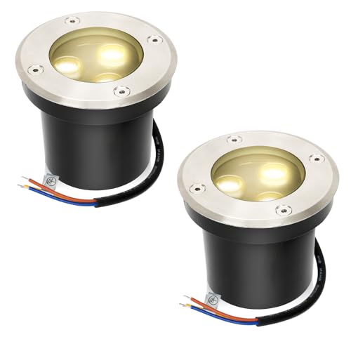 Daromigo Bodeneinbaustrahler Warmweiß Runde Bodenstrahler, 3W IP67 WasserdichtBodenleuchte rund aus Edelstahl für Terrasse/Garten/Gehweg/Patio/Auffahrt/Rasen 2er set von Daromigo
