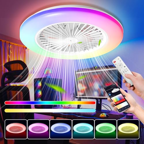 Daromigo Deckenventilator mit Beleuchtung, 2er Smart RGB LED Fan Licht mit Fernbedienung, Ø49cm LED Umkehrbar Deckenventilator mit Licht, Timer und 3 Farbtemperatur und 6 Geschwindigkeiten von Daromigo