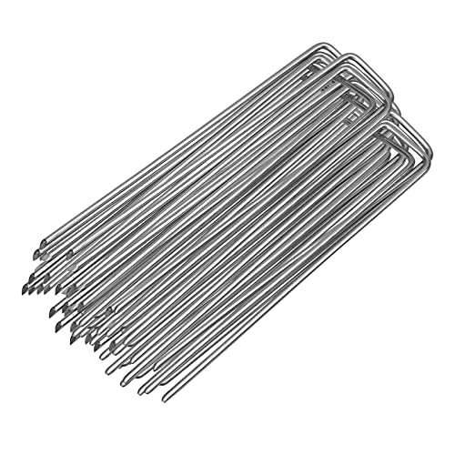 Daromigo Erdanker 50 Stück Bodenanker aus Stahldraht Stabile Erdnägel aus Stahl 150 x 25mm - Ø 2.8mm Bodenanker Verzinktem Anti-Rost heringe erdnägel Weiß verzinkt von Daromigo