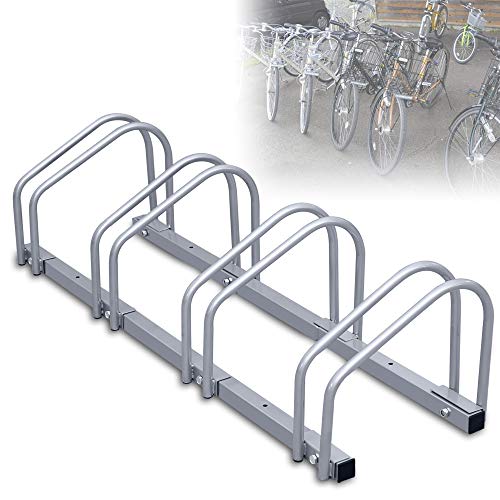 Daromigo Fahrradständer für 4 Fahrräder Fahrradaufhängung mit Reifenbreiten bis 55 mm Mehrfachständer Silber Radständer für Garage und Garten von Daromigo