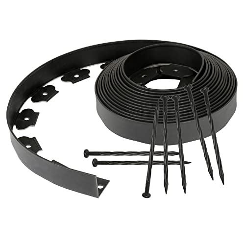 Daromigo Flexible Rasenkante Kunststoff mit 150 Erdanker zur Verankerung, Flexible Beeteinfassung Wurzelsperre rund Beetumrandung Länge 50m Höhe 5cm schwarz von Daromigo