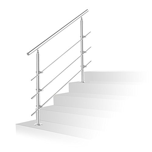 Daromigo Handlauf Edelstahl Aussen, Treppengeländer Innen und Außen, Geländer treppe mit/ohne Querstreben, Geländer für Treppen Brüstung Balkon (100 CM, 3 Querstreben) von Daromigo