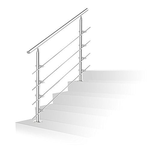 Daromigo Handlauf Edelstahl Aussen, Treppengeländer Innen und Außen, Geländer treppe mit/ohne Querstreben, Geländer für Treppen Brüstung Balkon (150 CM, 4 Querstreben) von Daromigo