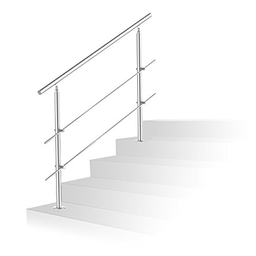 Daromigo Handlauf Edelstahl Aussen, Treppengeländer Innen und Außen, Geländer treppe mit/ohne Querstreben, Geländer für Treppen Brüstung Balkon (180 CM, 2 Querstreben) von Daromigo
