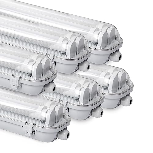 Daromigo LED Feuchtraumleuchte Wannenleuchte 150cm, 2 x 24w 4800LM Kaltweiß 6500K Doppelt T8 LED Röhre, IP65 Wasserfest Feuchtraumlampe Werkstattlampe für Garage, Keller, Büro (6 Stück) von Daromigo