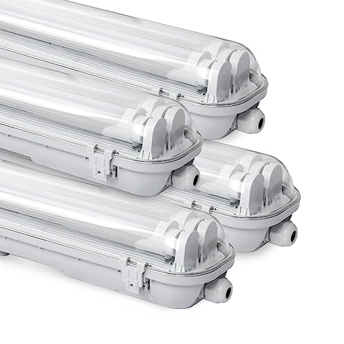 Daromigo LED Feuchtraumleuchte Wannenleuchte 150cm, 2 x 24w 4800LM Neutralweiß 4500K Doppelt T8 LED Röhre, IP65 Wasserfest Feuchtraumlampe Werkstattlampe für Garage, Keller, Büro (4 Stück) von Daromigo