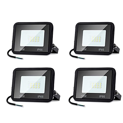 Daromigo LED Strahler Außen, LED Strahler 4 Stück 10W, LED Scheinwerfer, 900LM LED Scheinwerfer außen,6000K Kaltweiß IP65 Wasserfest Außenstrahler,für Hinterhof,Garage,Flur von Daromigo