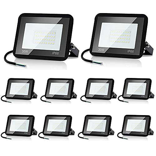 Daromigo LED Strahler Außen 10 Stück 30W LED Strahler， LED Scheinwerfer,2550LM LED Scheinwerfer außen,3000K Warmweiß IP65 Wasserfest Außenstrahlerfür Hinterhof，Flur，Garage von Daromigo