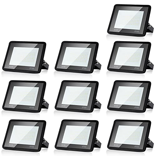 Daromigo LED Strahler Außen 10 Stück 50W, Superhell 4250LM Scheinwerfer, 3000K Warmweiß IP65 Wasserfest Außenstrahler für Hinterhof, Flur, Garage von Daromigo