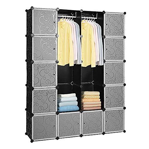 Daromigo Regalsystem Faltbare Kleiderschrank aus Kunststoff mit Türen,Set aus 20 Würfeln, Bücherregal Schuhregal für Schlafzimmer, Wohnzimmer 180 * 142 * 37CM von Daromigo