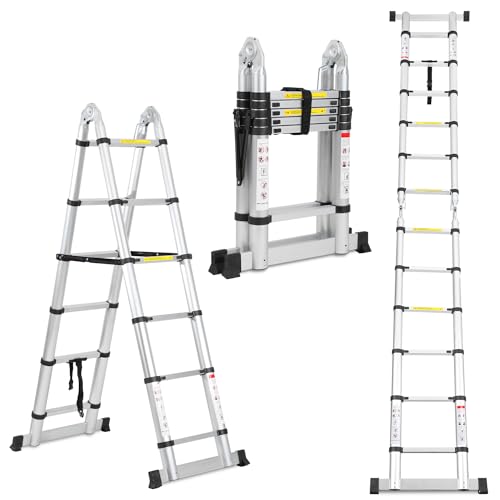 Daromigo Teleskopleiter Klappleiter 3.8M (1,9M+1,9M), 6+6 Stufen Ausziehbare Leiter, Multifunktionsleiter Rutschfester Aluleiter Stehleiter, Tragbar Aluminiumleiter bis 150 kg Belastbarkeit von Daromigo