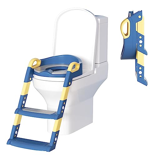 Daromigo Töpfchentrainer Kinder mit treppe Toilettensitz Abnehmbarer Töpfchen Toilettensitz Trainer Mit Gepolstertem Sitz Tritthocker für Kinder blau von Daromigo