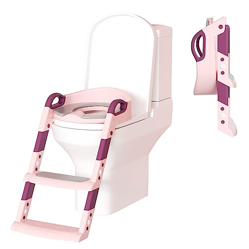 Daromigo Toilettensitz Faltbarer Toiletten Training für Kinder Töpfchentrainer Mit Rutschfester Stufen Und Sicherheitsgriff Toiletten Trainer PU Gepolstert,Rosa von Daromigo