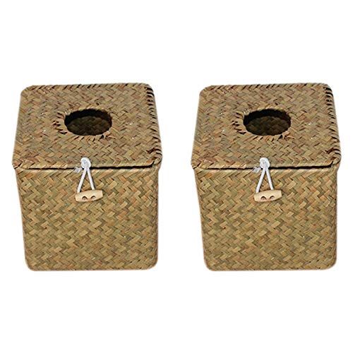 Daroplo 2 Stück quadratische Taschentuchbox Seegras – dekorativer gewebter Papierhalter Serviettenspender – Stroh-Taschentuchbox Abdeckung von Daroplo