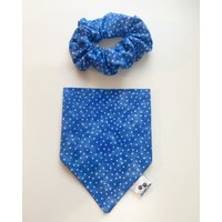 Blau Polka Schlupfhalsband Hundehalstuch Set von DarraghsDogs