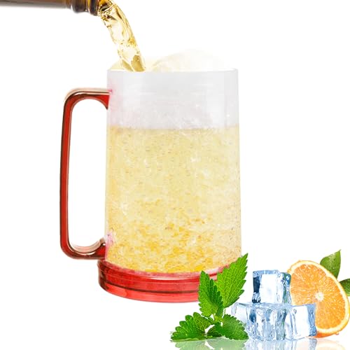 Darryy Frozen Beer Mug, Biergläser zum Einfrieren, 450 ML Doppelwandige Biergläser, 10 x 15.5 cm, Bierkrug mit Henkel, Kühlbecher, Bierkrug Kühlend (Rot) von Darryy