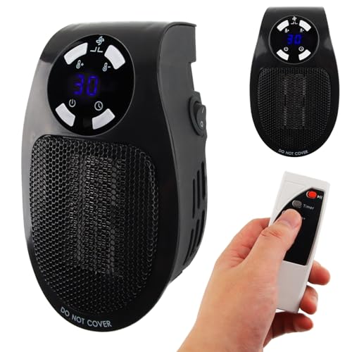 Socket Fan Heater, Darryy 500W Socket Mini Heater, Socket Mini Electric Air Heater, Mini Socket Heater, Sicherheit und Energieeinsparung, Intelligente Temperaturregelung, PTC-Keramik-Heizung（Schwarz） von Darryy