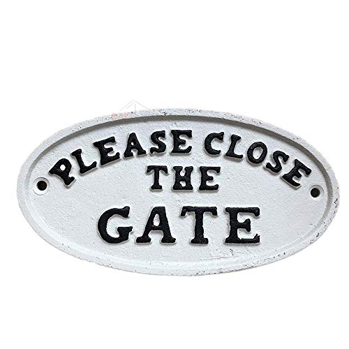 Darthome Ltd Antikes wei�es Gusseisen-Wandschild f�r Gartentor, T�rschild mit Aufschrift "Please Close The Gate" von Darthome Ltd