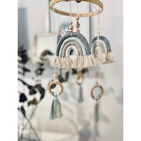 Baby Mobile „Großes Meerkind"/Geburtsgeschenk Personalisiert Regenbogen Makramee/ Mit Name /Mobile Mint Junge von Daruschka
