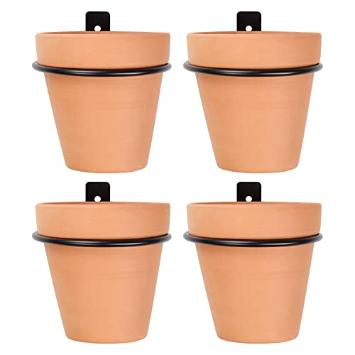 Darware Metall Wandring Pflanzgefäße mit Töpfen (4er Pack, 8er Set) Wandmontage Ton Töpfe mit Halter für Pflanzen und Blumen von Darware
