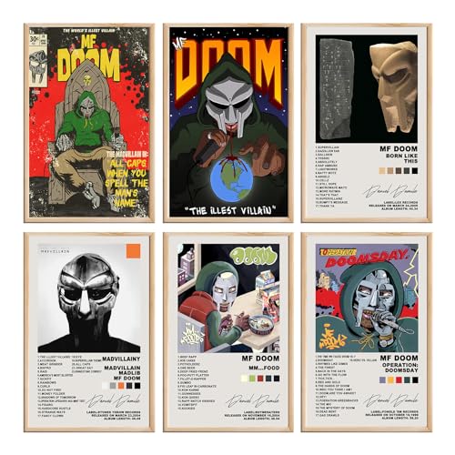 Musikposter MF DOOM Poster MF DOOM Album Cover Born Like This Poster MM Food Poster Operation Doomsday Madvillian Poster Wanddekor Kunstdruck Poster für Zimmer ästhetisches Set von 6, ungerahmt 22 x von Darxan