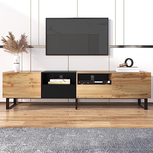 Darywell Moderner TV-Ständer mit schwarzem und holzfarbenem Design – geräumiger Stauraum, robuste Konstruktion von Darywell