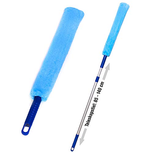 Das blaue Wunder Soft Multi Duster (42 cm) - Staubmagnet mit Extra Langen Fasern, Waschbar, Staubputzen mit biegbarem Teleskopstab für Schränke, Staubwischer für Haushalt von Das blaue Wunder