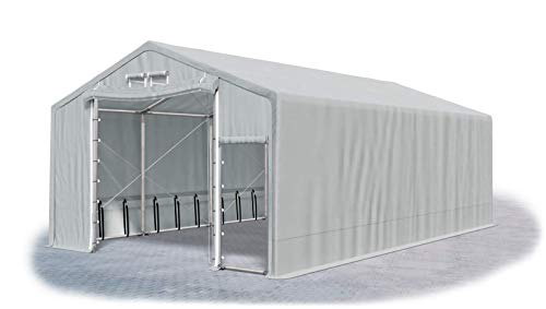 Das Company Lagerhalle 4x8x3m feuersicher grau wasserdicht ganzjährig Industriezelt Stahlseile 600g/m² PVC Winter Plus SFR - Zeltgarage, Lagerzelt Winterfest, Zeltgarage Winterfest - Winterzelt von Das Company