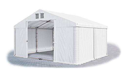 Das Company Lagerzelt 4x4m wasserdicht mit Bodenrahmen und Dachverstärkung weiß Zelt 560g/m² PVC Plane hochwertig Zelthalle Summer Plus SD - Faltpavillon - Gartenpavillon - Pavillon von Das Company