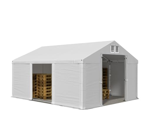 Das Company Lagerzelt 4x6m wasserdicht mit Bodenrahmen und Dachverstärkung weiß Zelt 560g/m² PVC Plane Zelthalle Summer Plus SD - Faltpavillon - Gartenpavillon - Pavillon - Partyzelt - Lagerzelt von Das Company