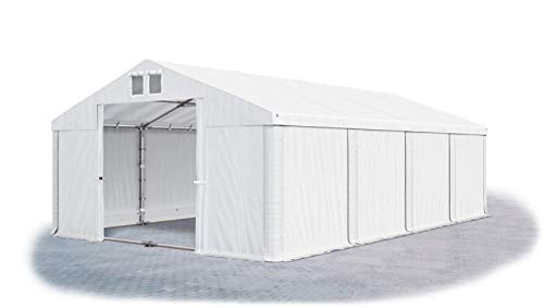 Das Company Lagerzelt 4x8m wasserdicht mit Bodenrahmen und Dachverstärkung weiß Zelt 560g/m² PVC Plane hochwertig Zelthalle Summer Plus SD - Faltpavillon - Gartenpavillon - Pavillon von Das Company