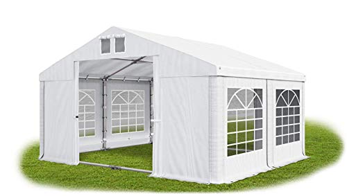 Das Company Partyzelt 4x4m wasserdicht weiß mit Bodenrahmen und Dachverstärkung 560g/m² PVC Plane Robust Festzelt Gartenzelt Summer Plus SD - Faltpavillon - Gartenpavillon - Pavillon von Das Company