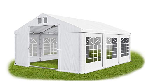 Das Company Partyzelt 4x6m wasserdicht weiß mit Bodenrahmen und Dachverstärkung 560g/m² PVC Plane Robust Festzelt Gartenzelt Summer Plus SD - Faltpavillon - Gartenpavillon - Pavillon - Lagerzelt von Das Company