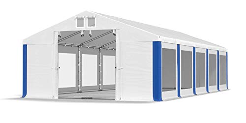 Das Company Transparente Fenster Partyzelt mit Bodenrahmen 6x10m wasserdicht weiß-blau Zelt 580g/m² PVC Plane Solide Gartenzelt Summer Floor SD/MS von Das Company