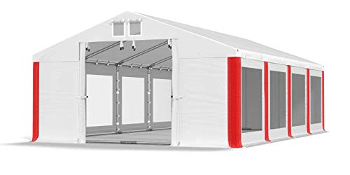 Das Company Transparente Fenster Partyzelt mit Bodenrahmen 6x8m wasserdicht weiß-rot Zelt 580g/m² PVC Plane Solide Gartenzelt Summer Floor SD/MS von Das Company