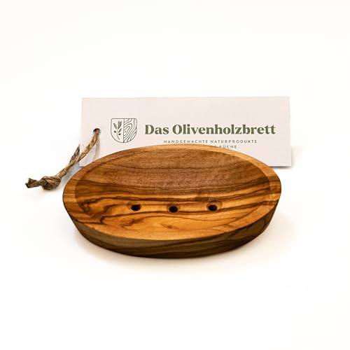 das Olivenholzbrett® Seifenschale aus Olivenholz/Seifenablage aus Holz mit Löchern/Handseifenhalter aus Olivenholz/oval/ca. 13cm von das Olivenholzbrett