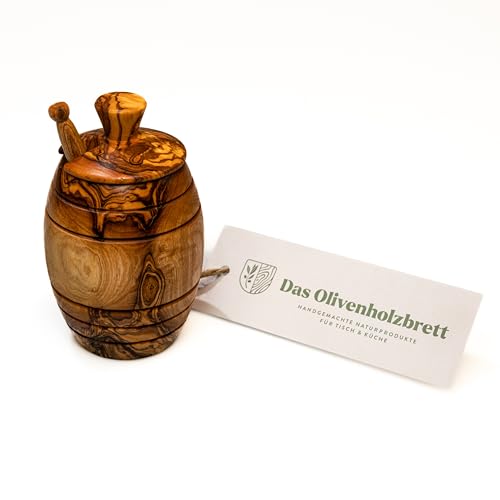 das Olivenholzbrett® Honigtopf mit Deckel + Honiglöffel aus Olivenholz (KH039) von das Olivenholzbrett